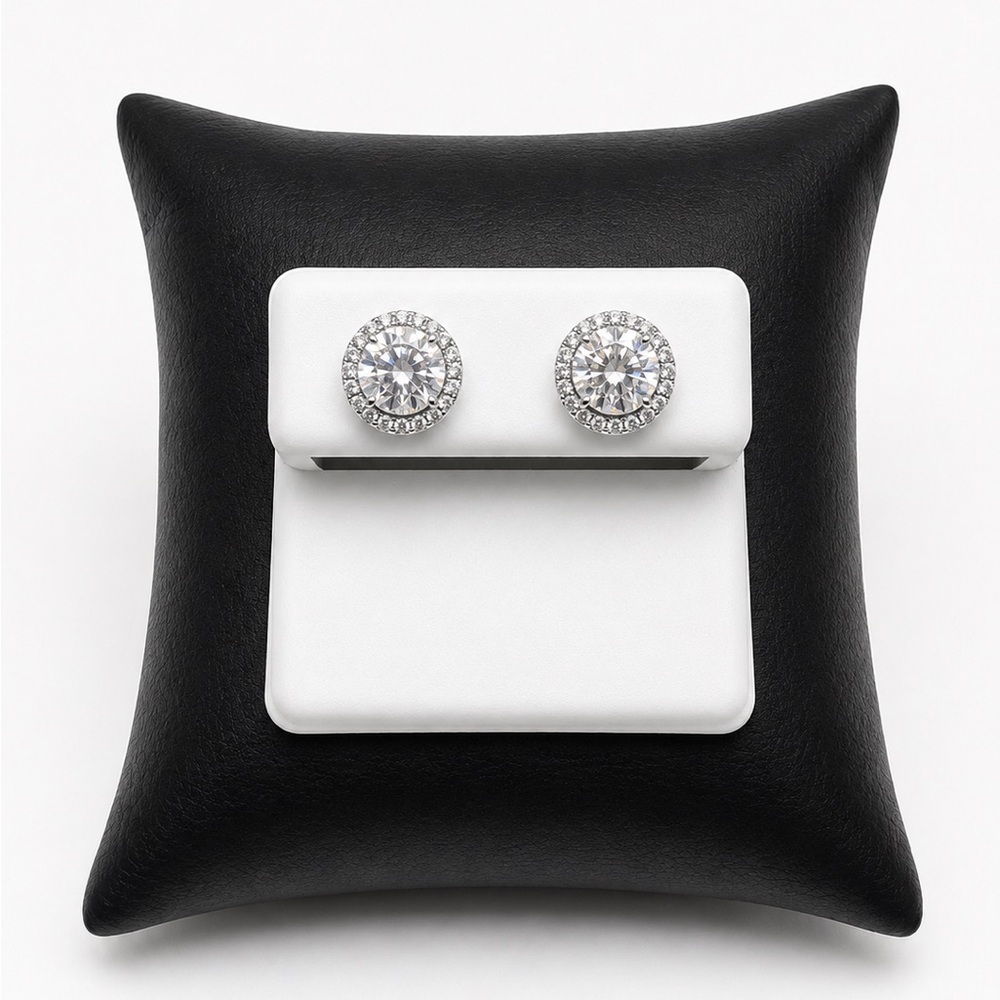 925 Sterling Silver 3.00CT MOISSANITE Halo Stud Earrings Screw Back